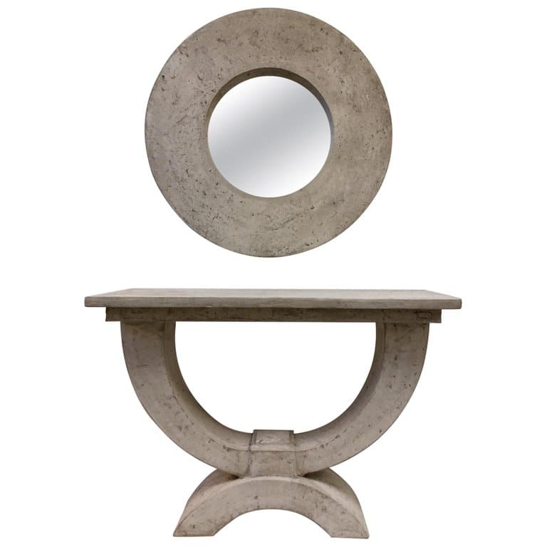 Faux Stone Console Table and Mirror by Michael Taylor