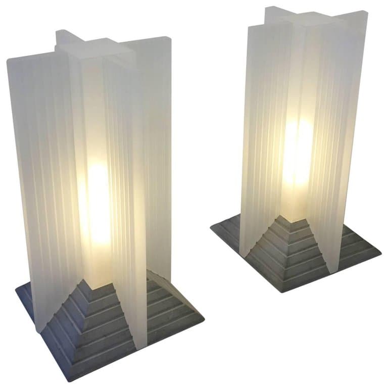 Pair of Acrylic and Cement Memphis Table Lamps