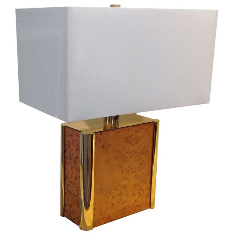 Burl-Wood and Brass Table Lamp designed by Milo Baughman