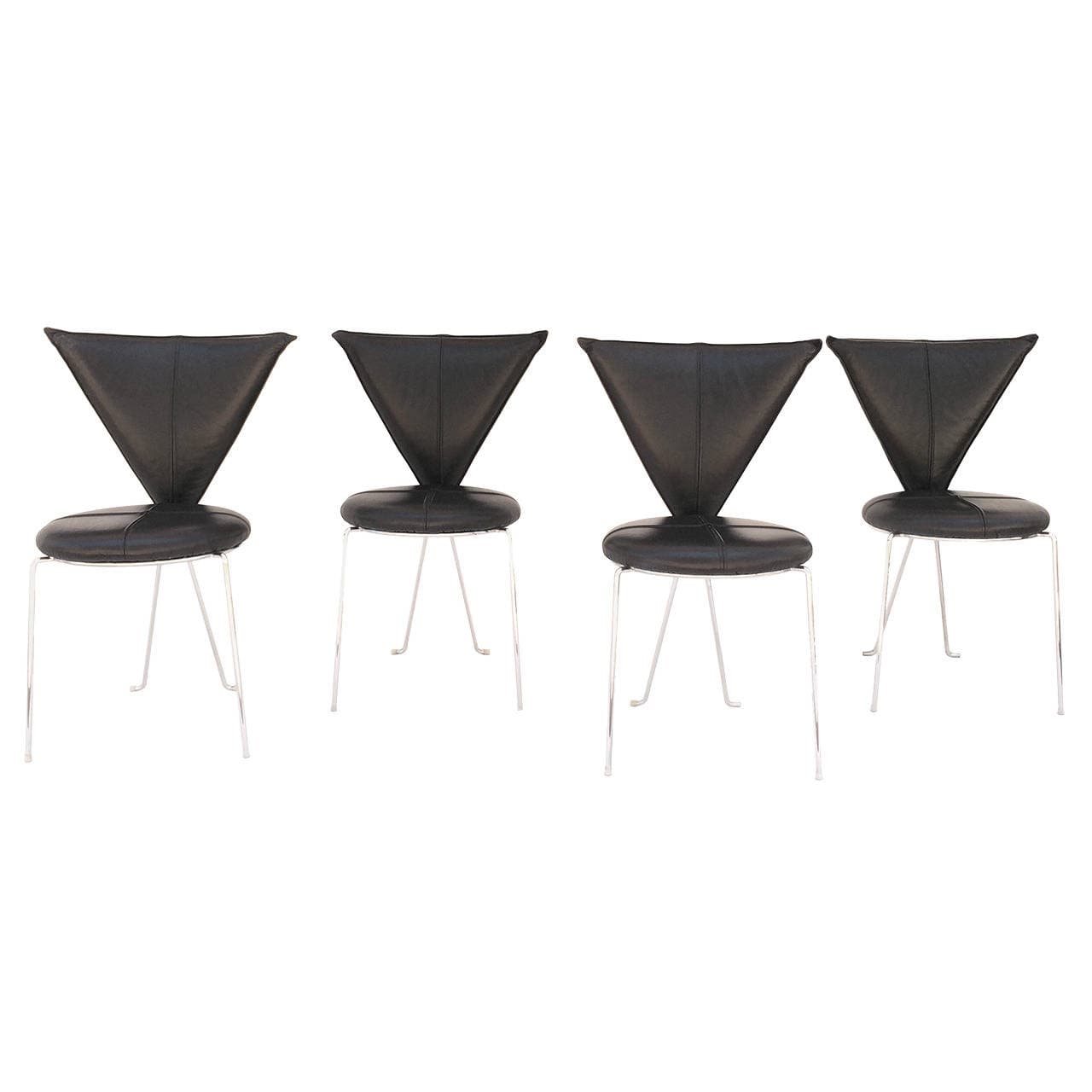 Rare Set of Four Black Leather and Chrome Chairs by Helmut Lubke & Co