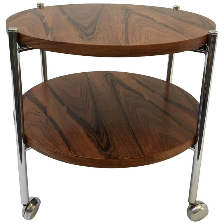 Rosewood and Chrome Two-Tier Folding Side Table