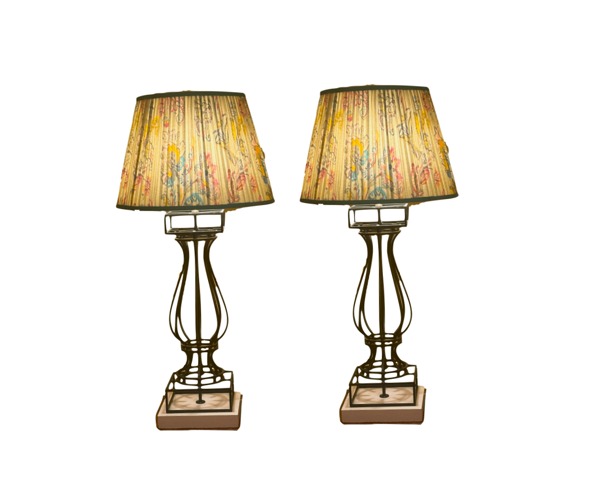 Pair of black iron lamps