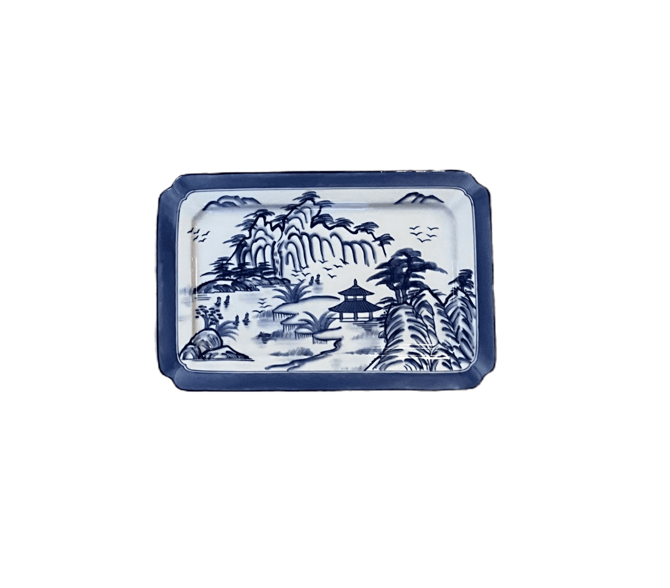 Antique Navy Chinese Ceramic Serving Tray
