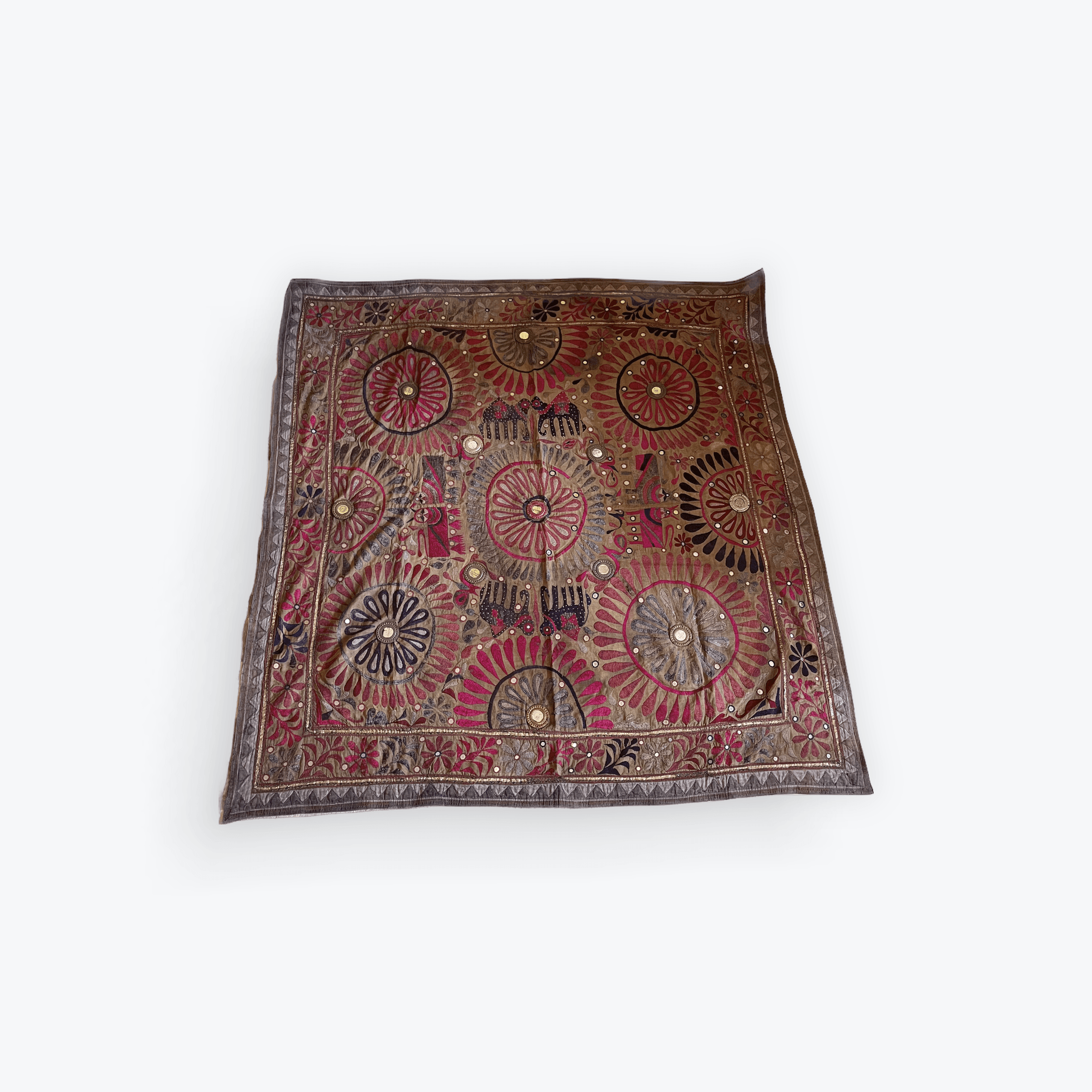 Vintage Hand-embroidered Suzani in Deep Fuchsia