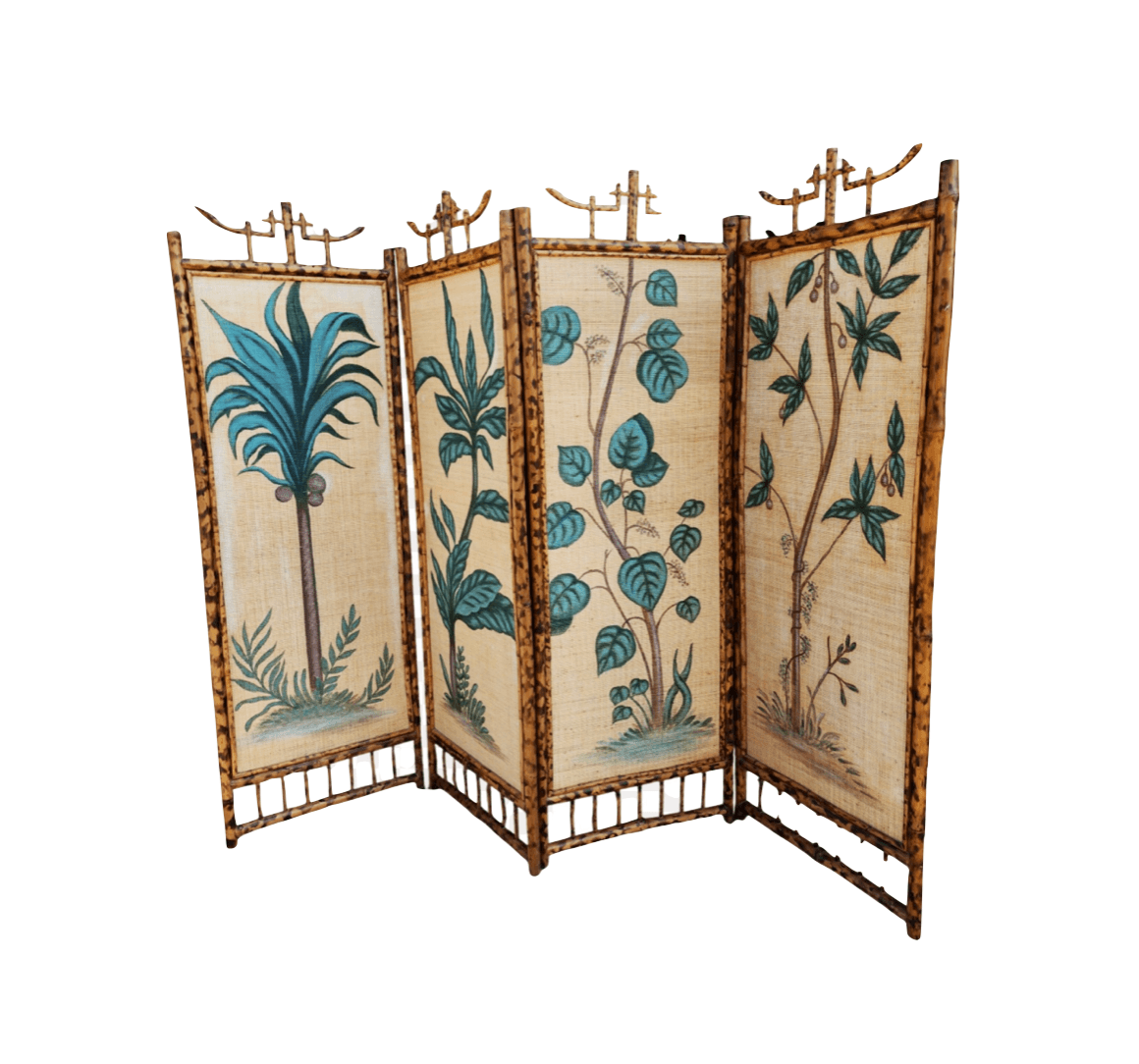 Chinoiserie Bamboo Screen With Hand Painted Palm Trees
