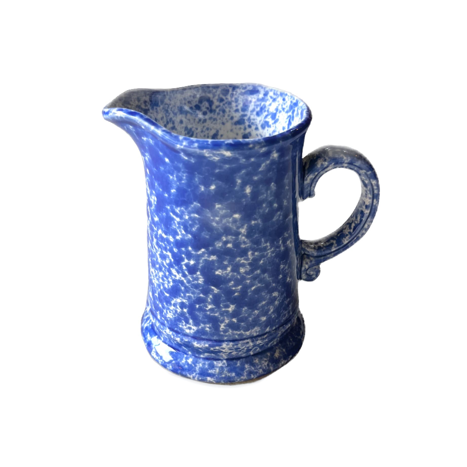 Blue and White Spotted Spongeware Pitcher