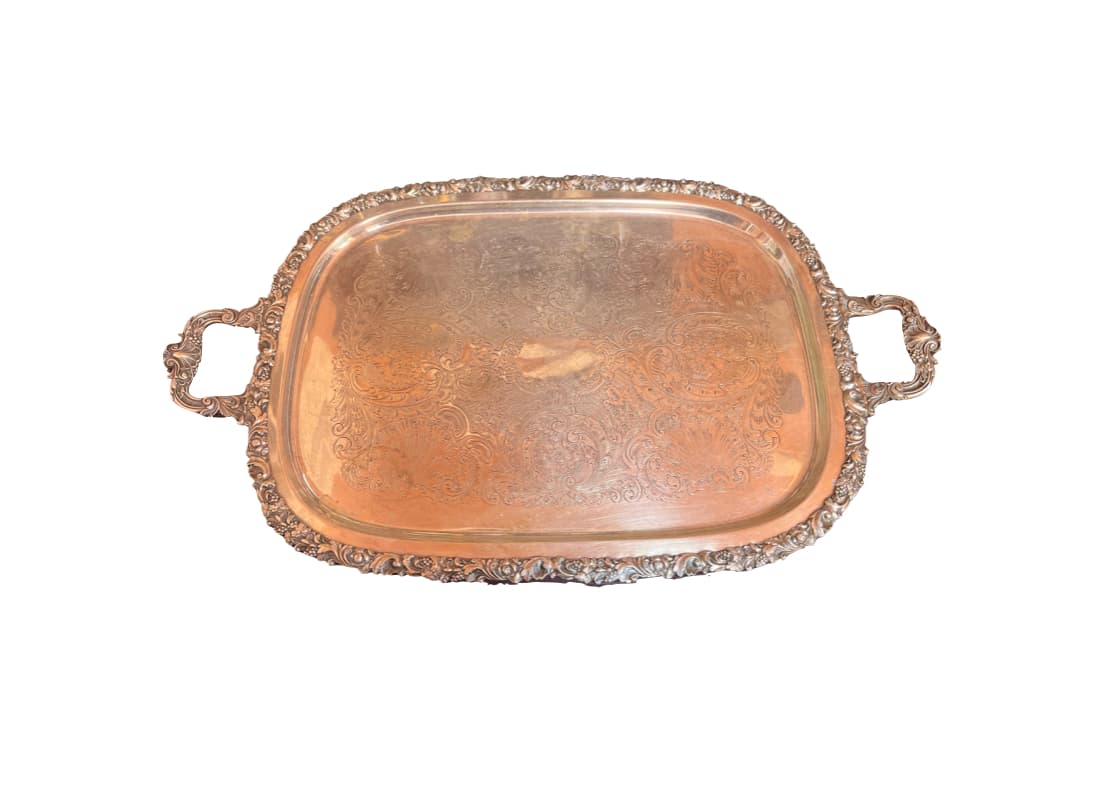 Silver Serving Tray with Floral Motifs