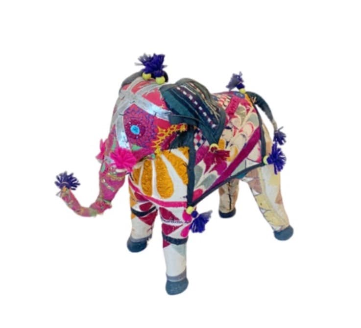 Vintage Indian Rajasthani Embroidery Fabric Elephant
