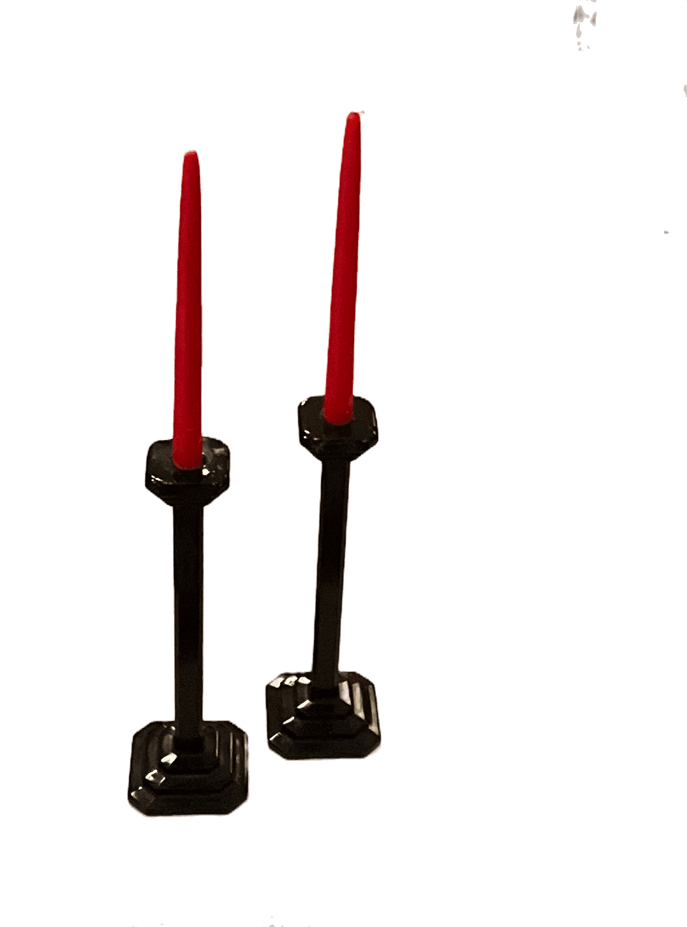Pair of Art Deco Black Glass Candle Holders
