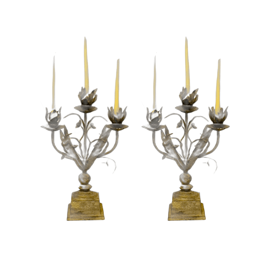 Pair of Vintage Bluish Green Patina Metal Candelabra