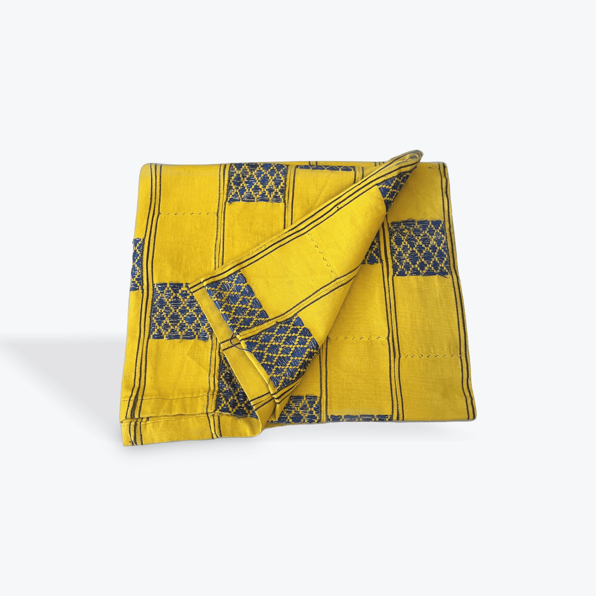 Handmade Yellow Nigerian Textile with Metallic Blue Threading
