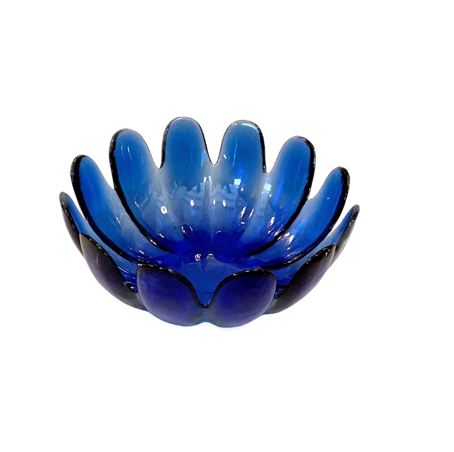 Mid century Indiana Blue Glass Lotus Bowl