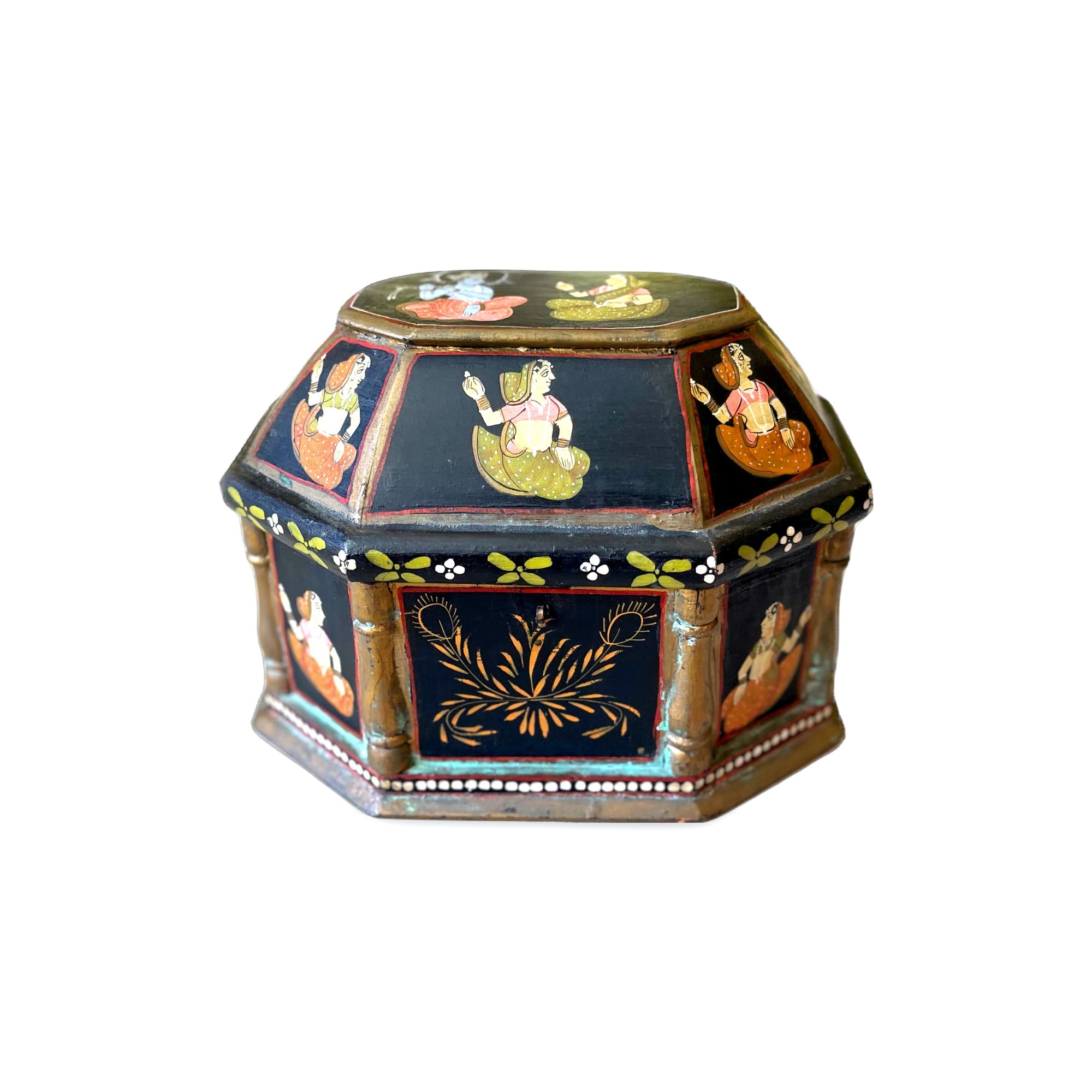 Vintage Indian Hand Painted Wooden Box