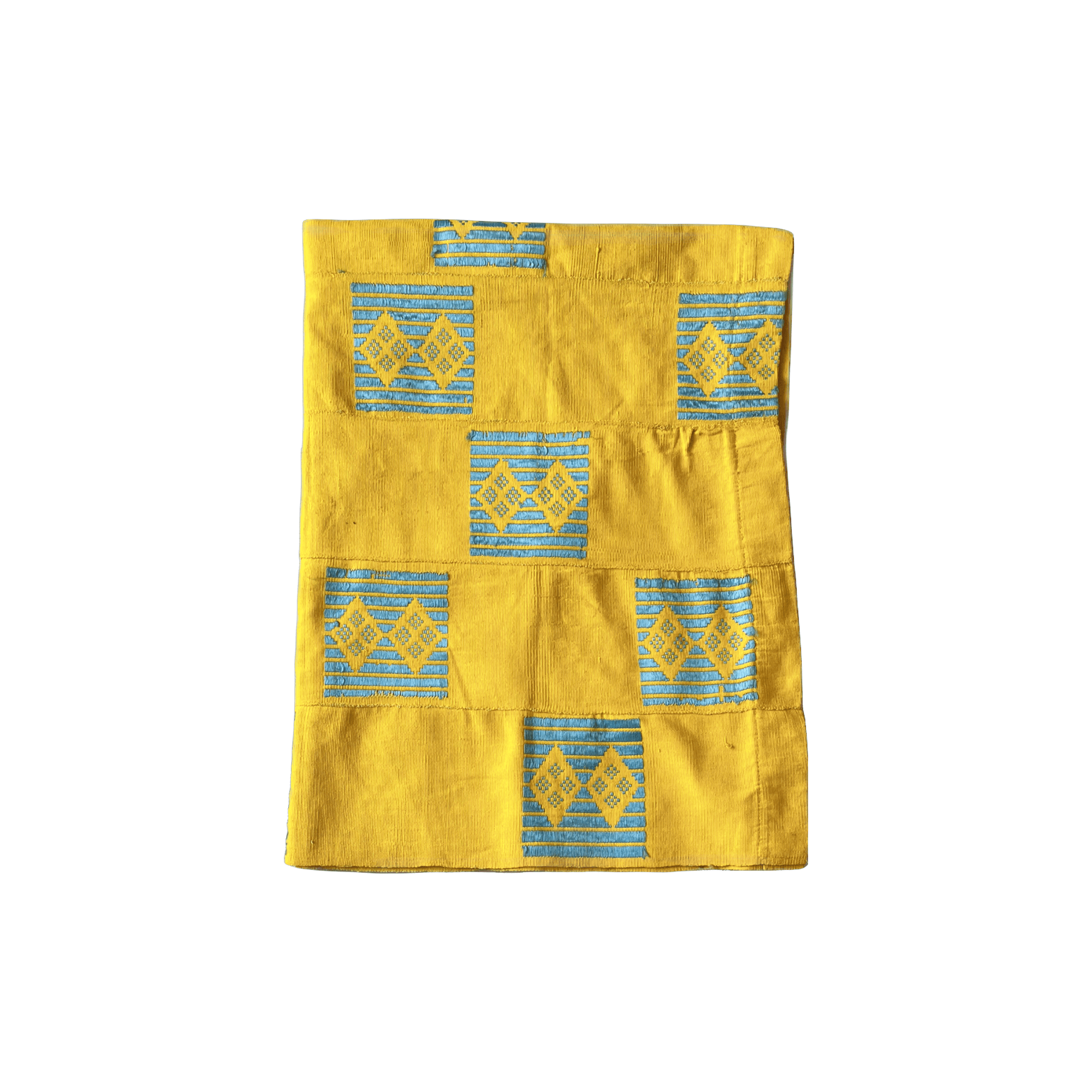 Yellow & Blue Silk Hand Embroidered Textile / Nigeria