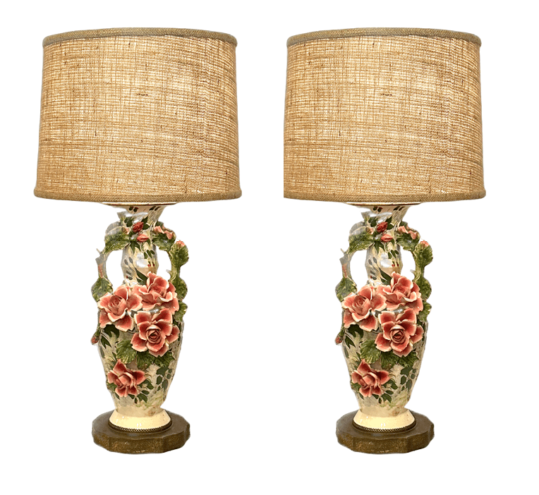 Pair of Vintage Porcelain Lamps in the style of Capodimonte