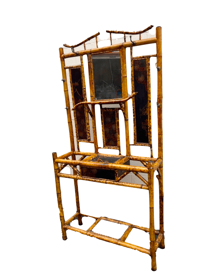 Vintage Chinoiserie Burnt Bamboo Hall Tree