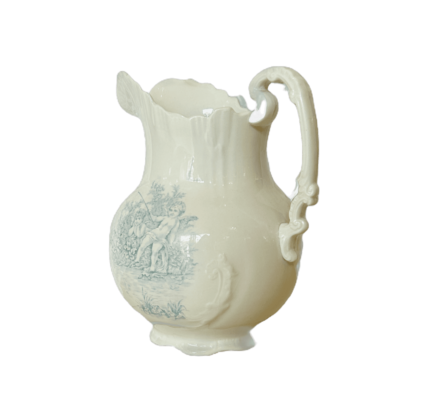 Antique Blue Cherub Ceramic Pitcher / English