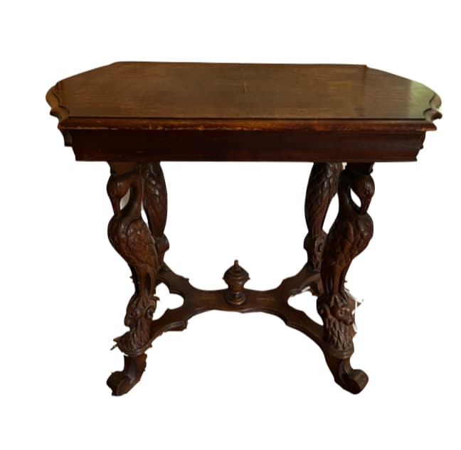 Antique Side Table with Carved Cranes and Rams