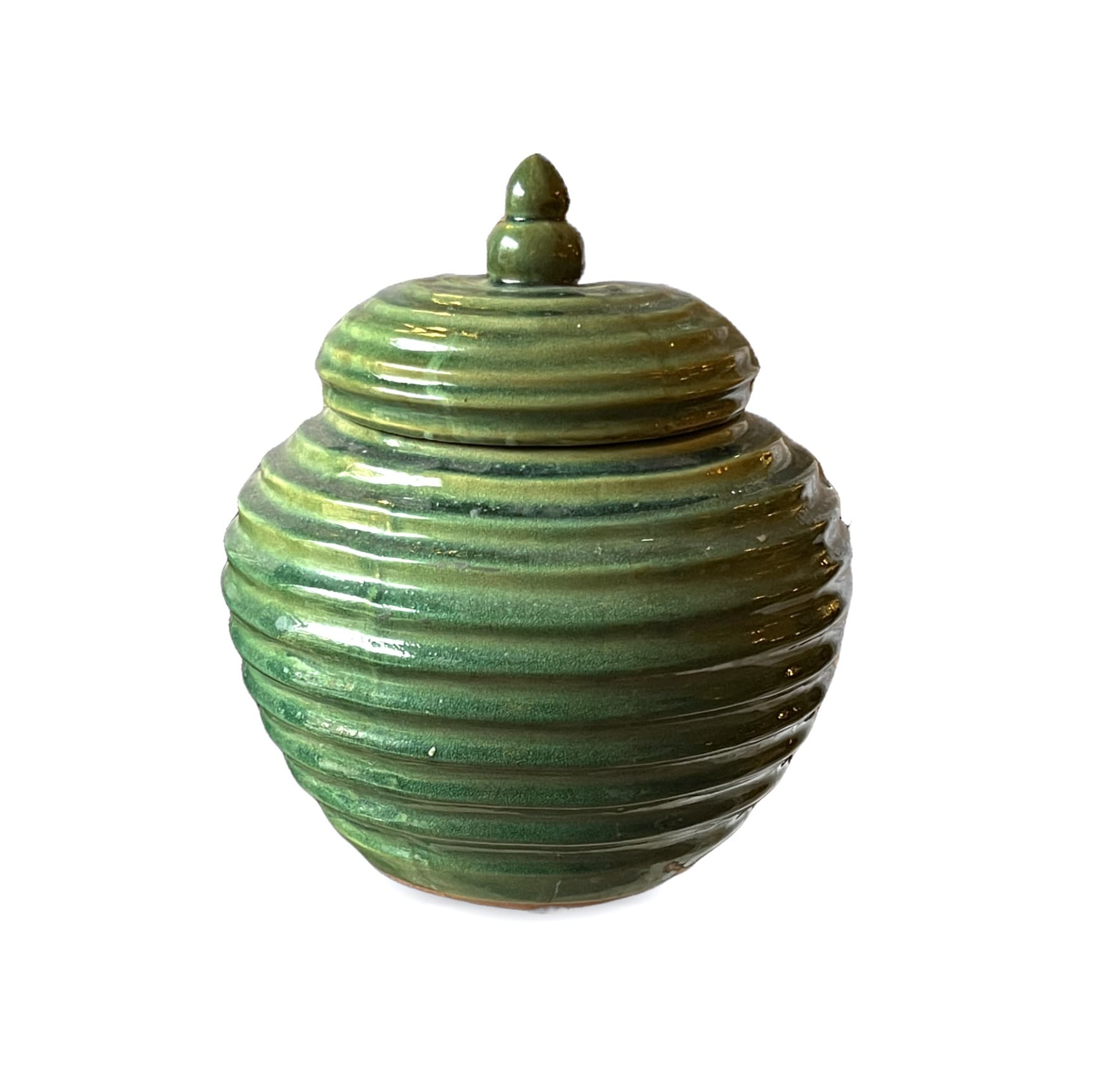 Green Glaze Ribbed Urn Vase Beehive