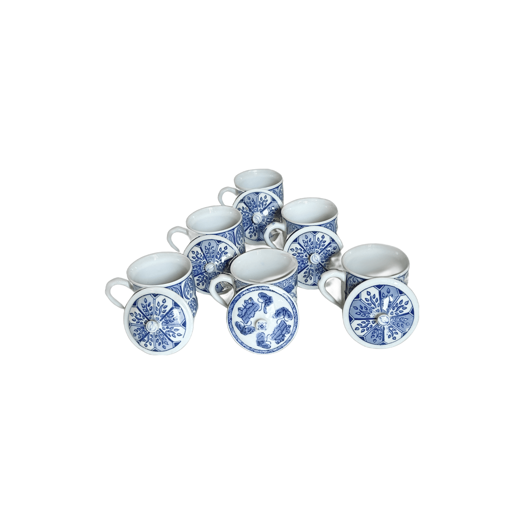 Blue Asian Ceramic Teacup with Lids