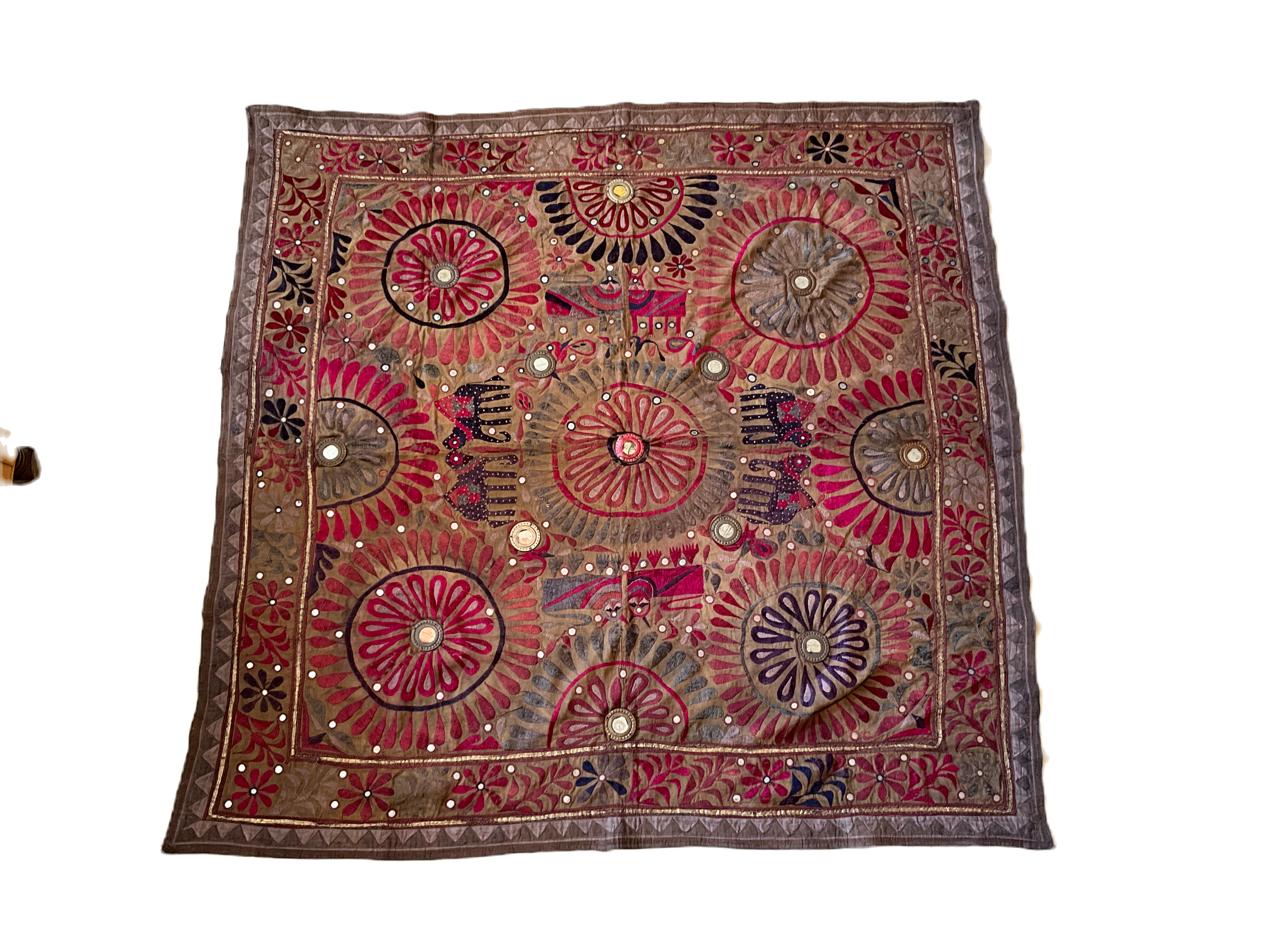 Hand-made Gray, & Burgundy Textile l India