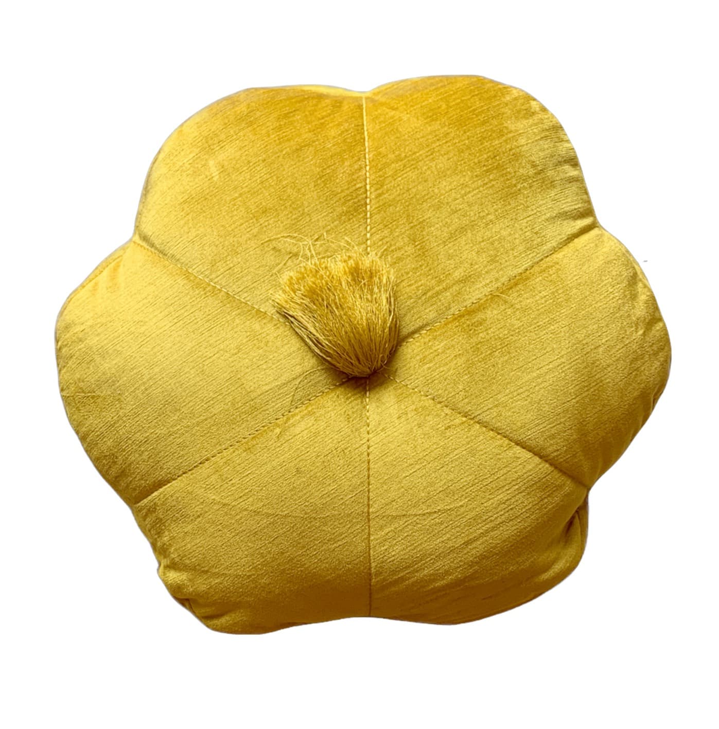Vintage Deco Yellow Velvet Scalloped Pillow with Tassel