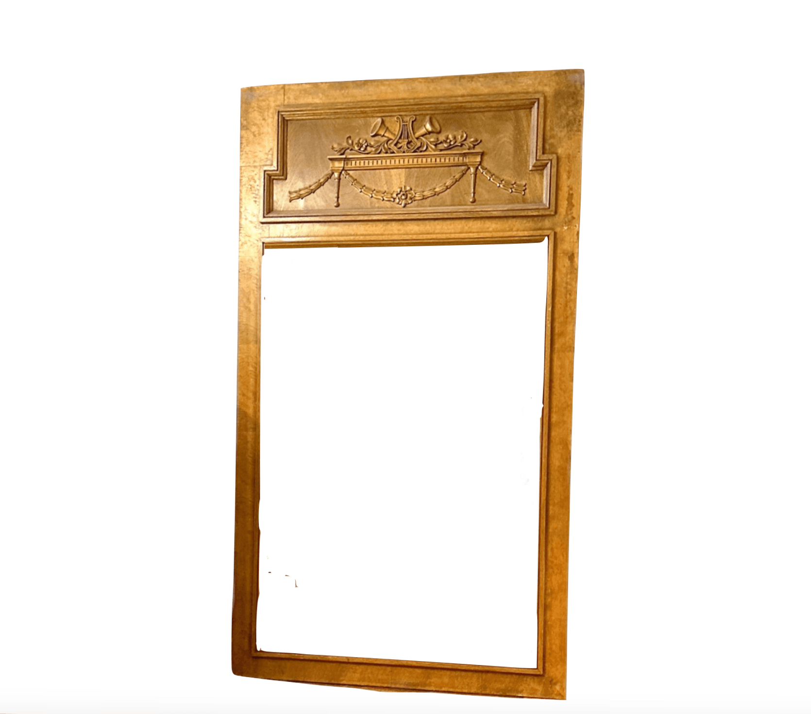 Vintage Trumeau Mirror with Hand Carving