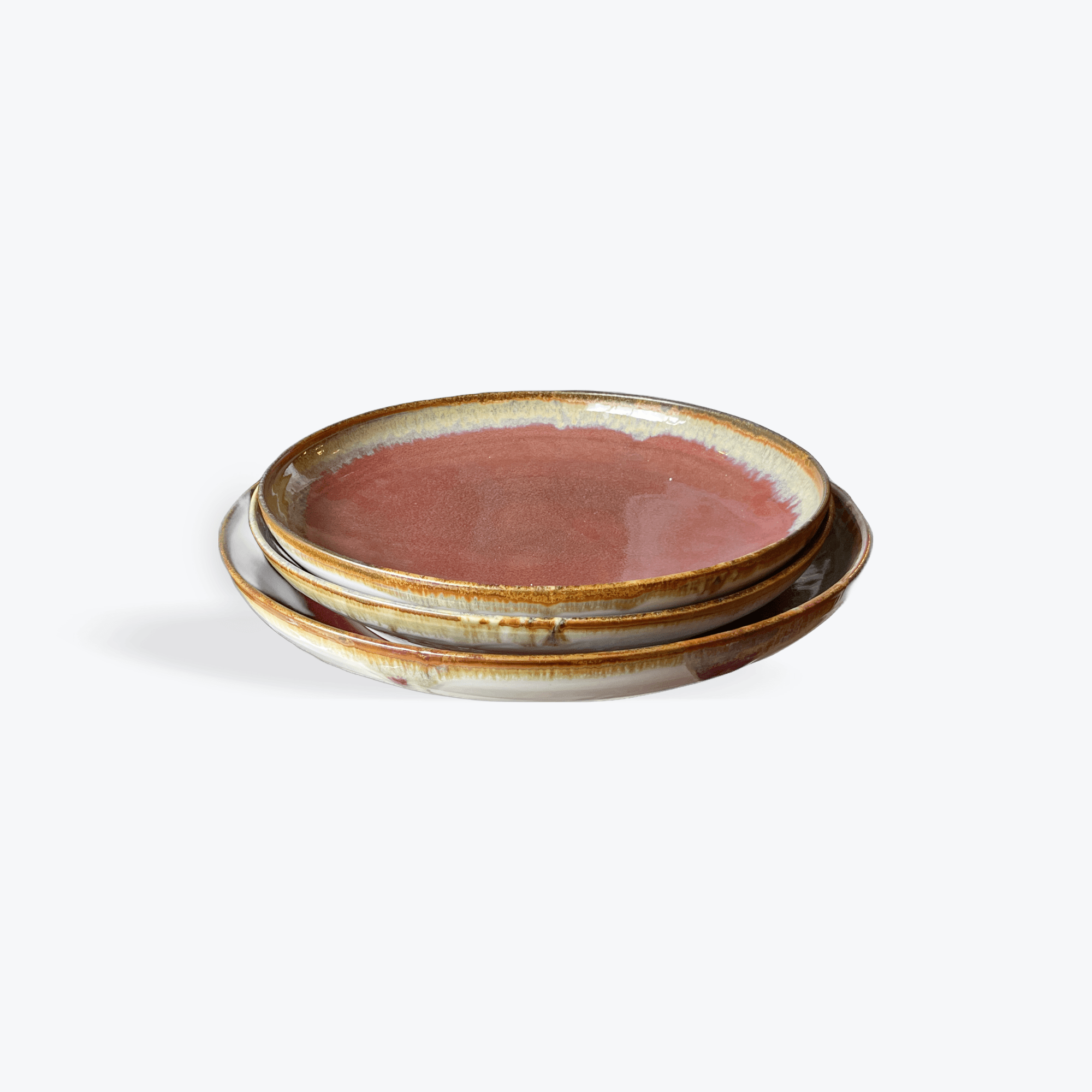Red Multi-Glazed Ceramic Platters, 1988