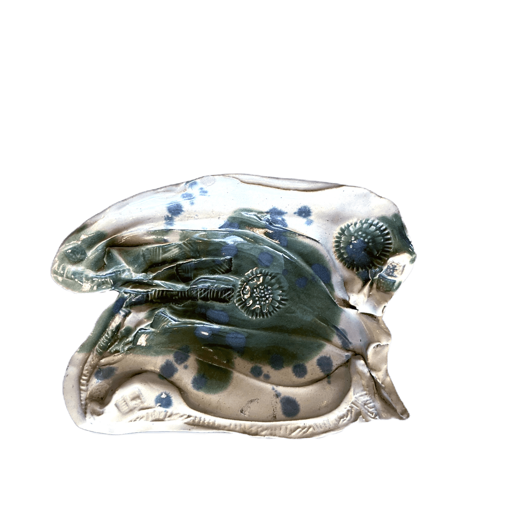 Handmade Ceramic White and Green Ashtray