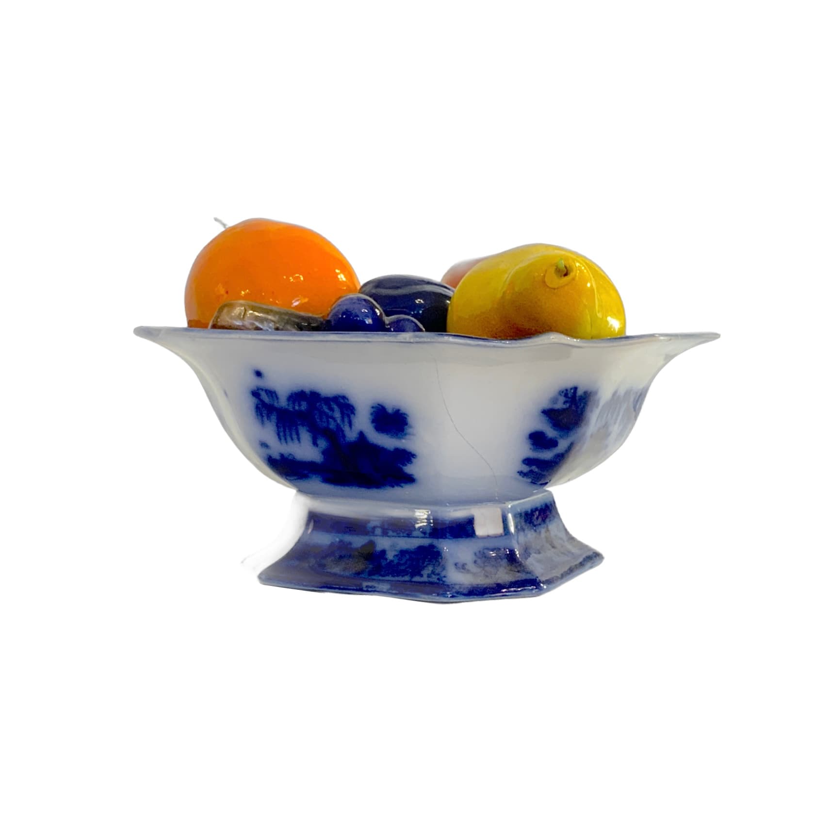 Antique Flow Blue Pedestal Dish / Chinese