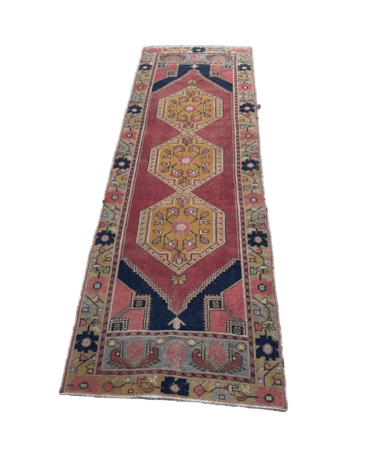 Vintage Turkish Runner Dusty Rose and Navy