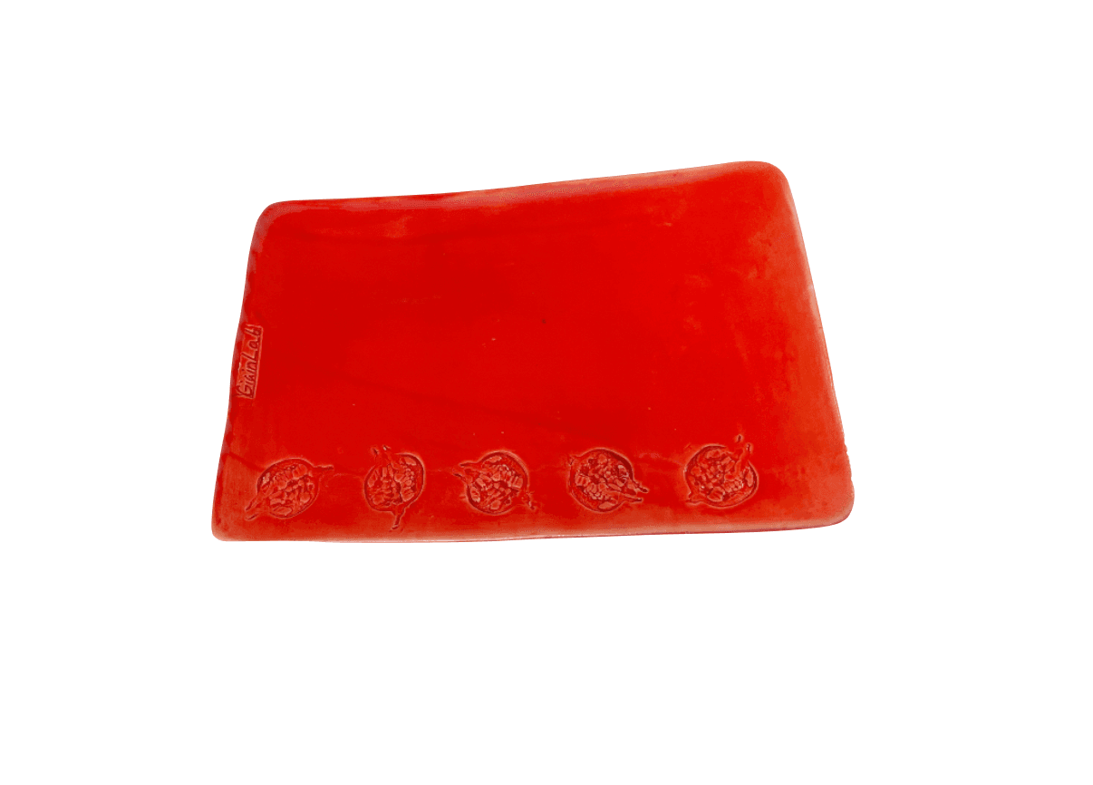 Small Hand Painted and Engraved Red Plate