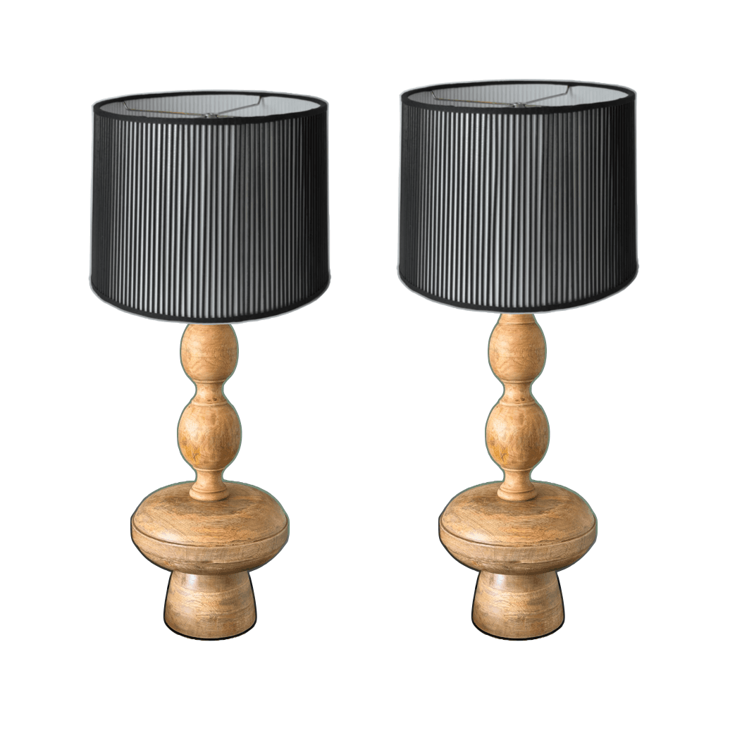 Pair of Carved Wood Lamps (w/out shades)