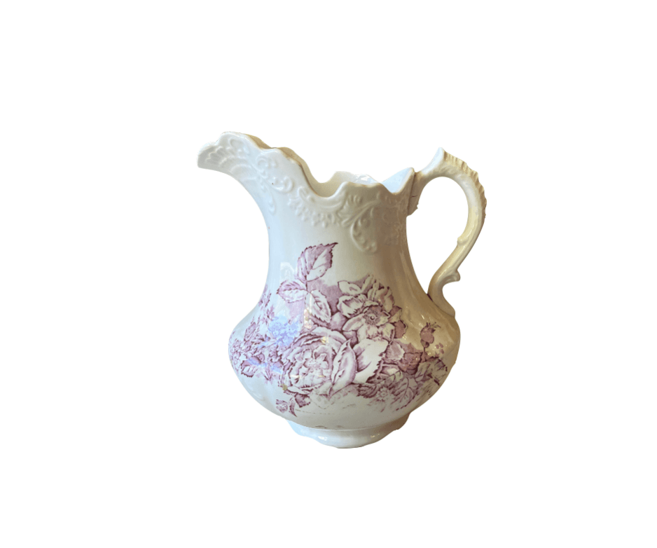 Antique China Vase with Red Painted Flowers