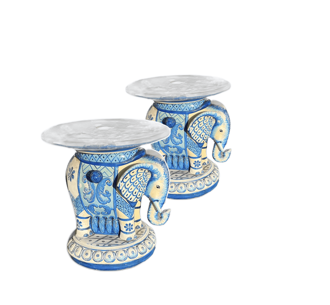 Pair of Vintage Hand-painted Elephant Side Table / Umbrella Stands