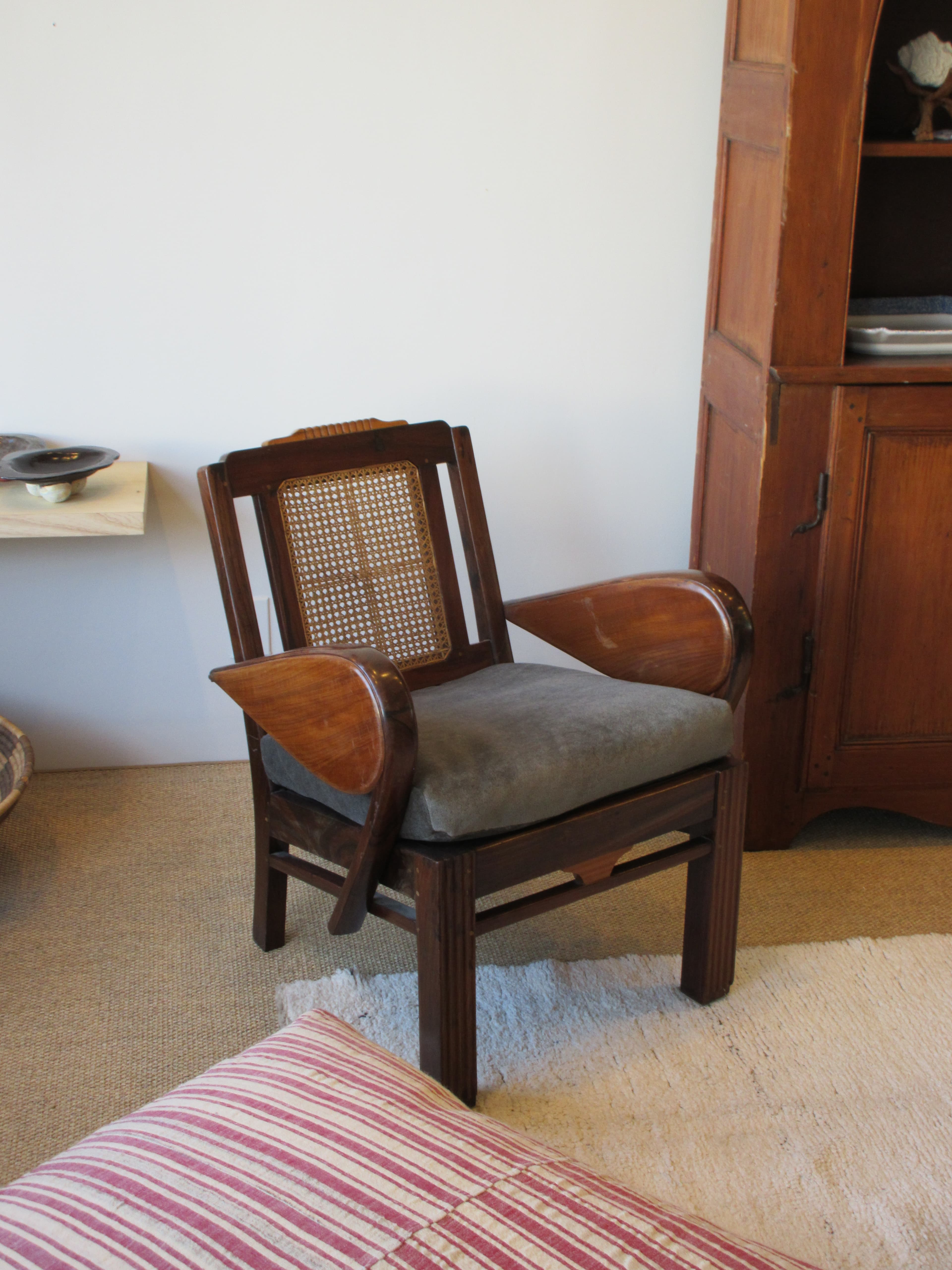 Teak and Woven Cane Armchairs, A Pair
