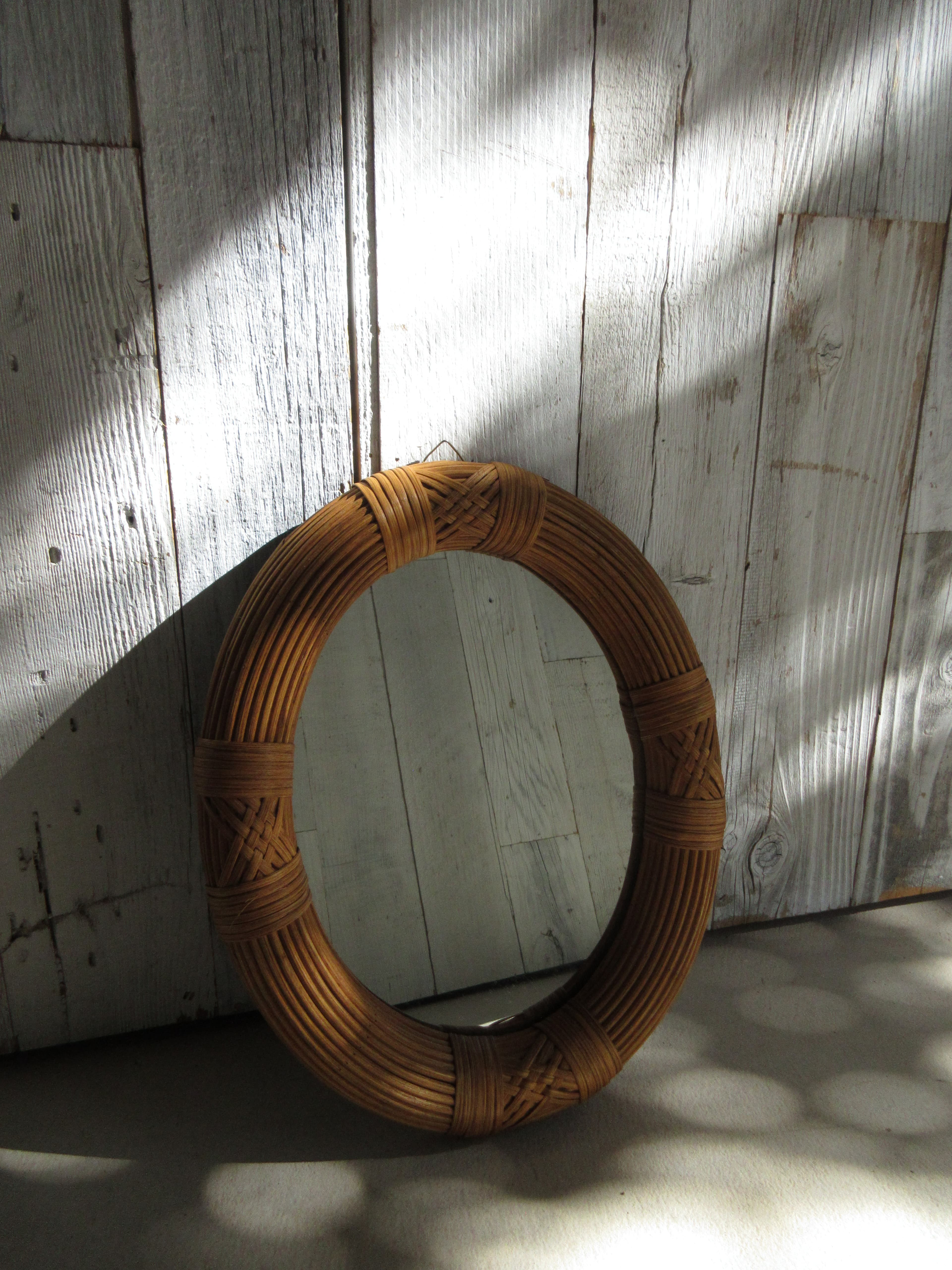 Vintage Pencil Reed Rattan Mirror