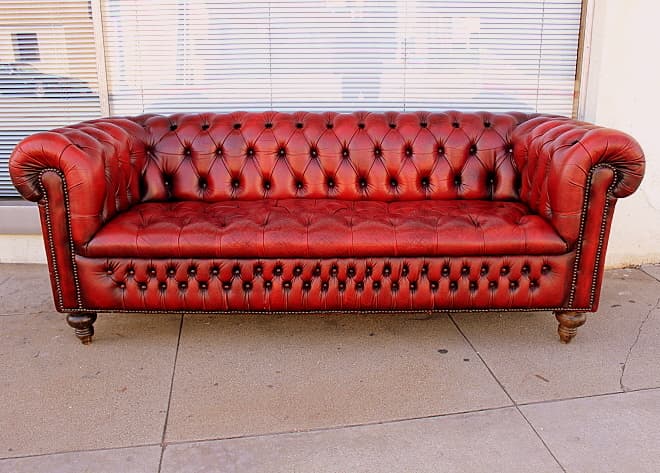 Oxblood Color Leather Tufted Chesterfield