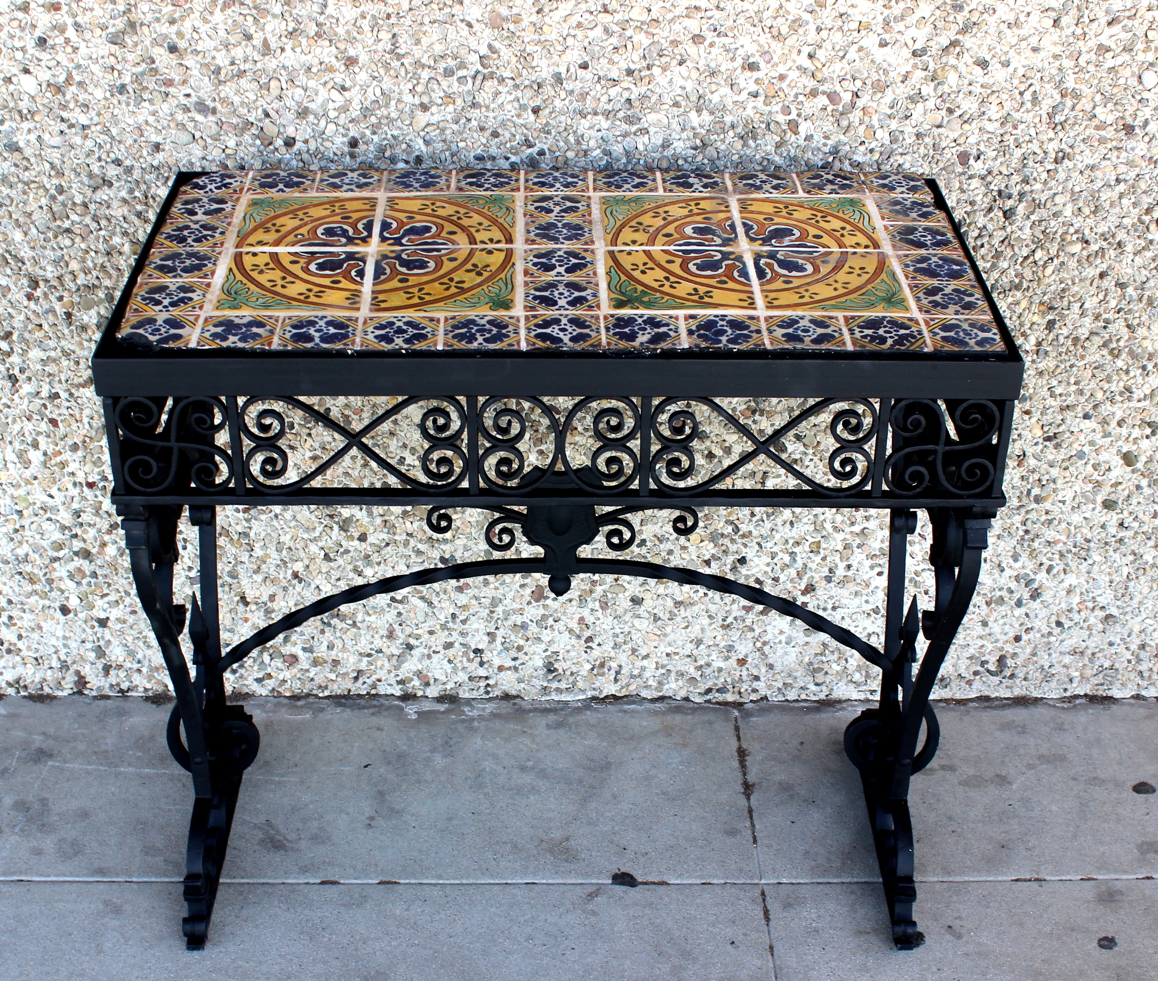 Vintage Wrought Iron Console with Tile Top