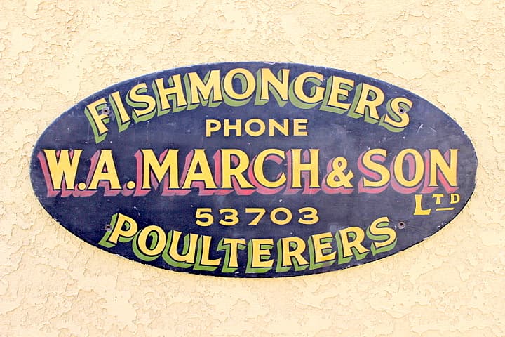 Antique British Fishmongers Wooden Sign