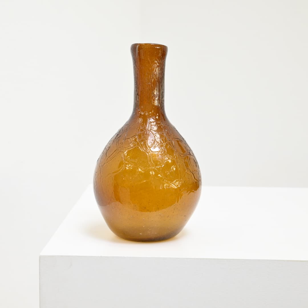 Hand Blown Amber Crackle Vase, c. 1970s