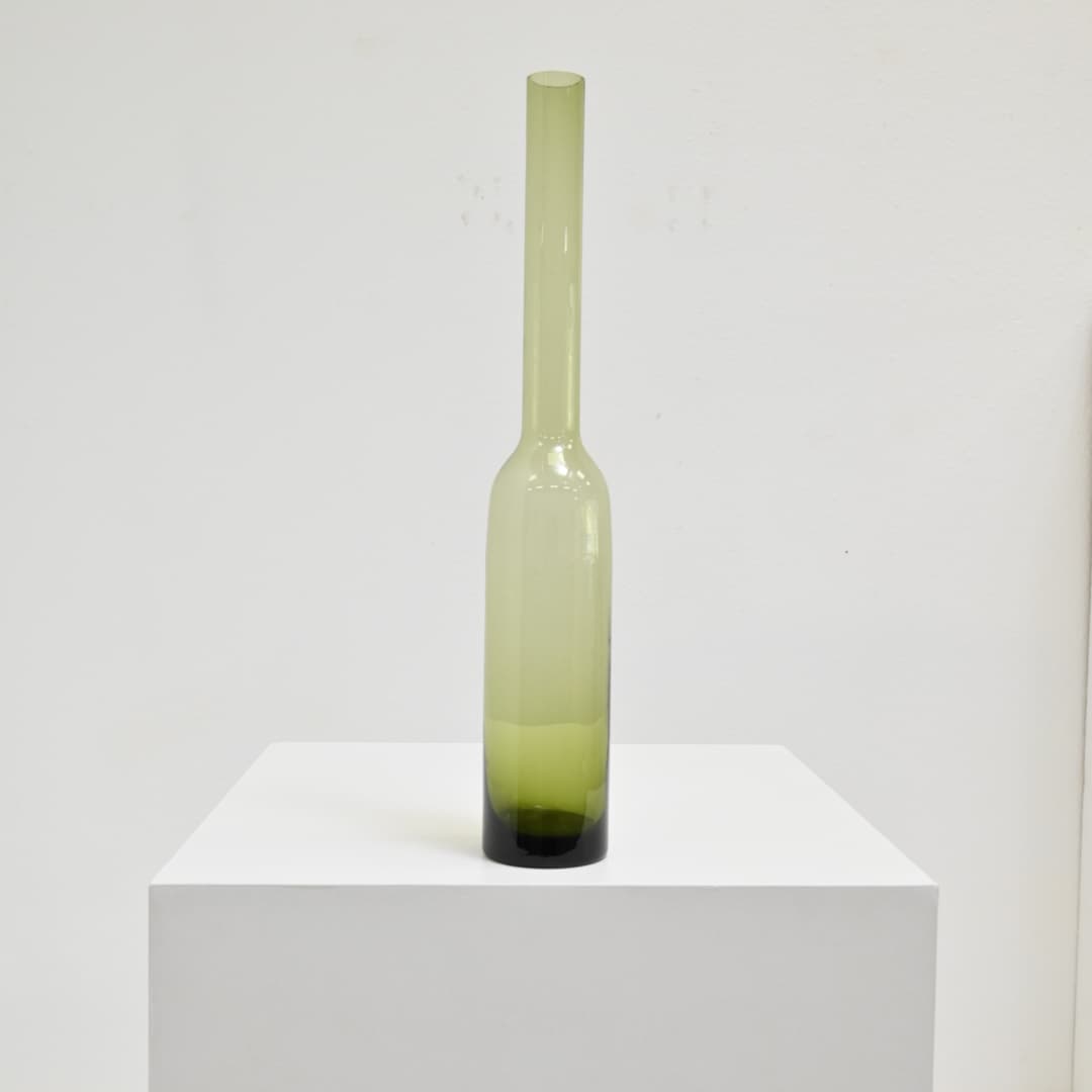 Green Blown Art Glass Bottle Vase, Finland, c. 1970s
