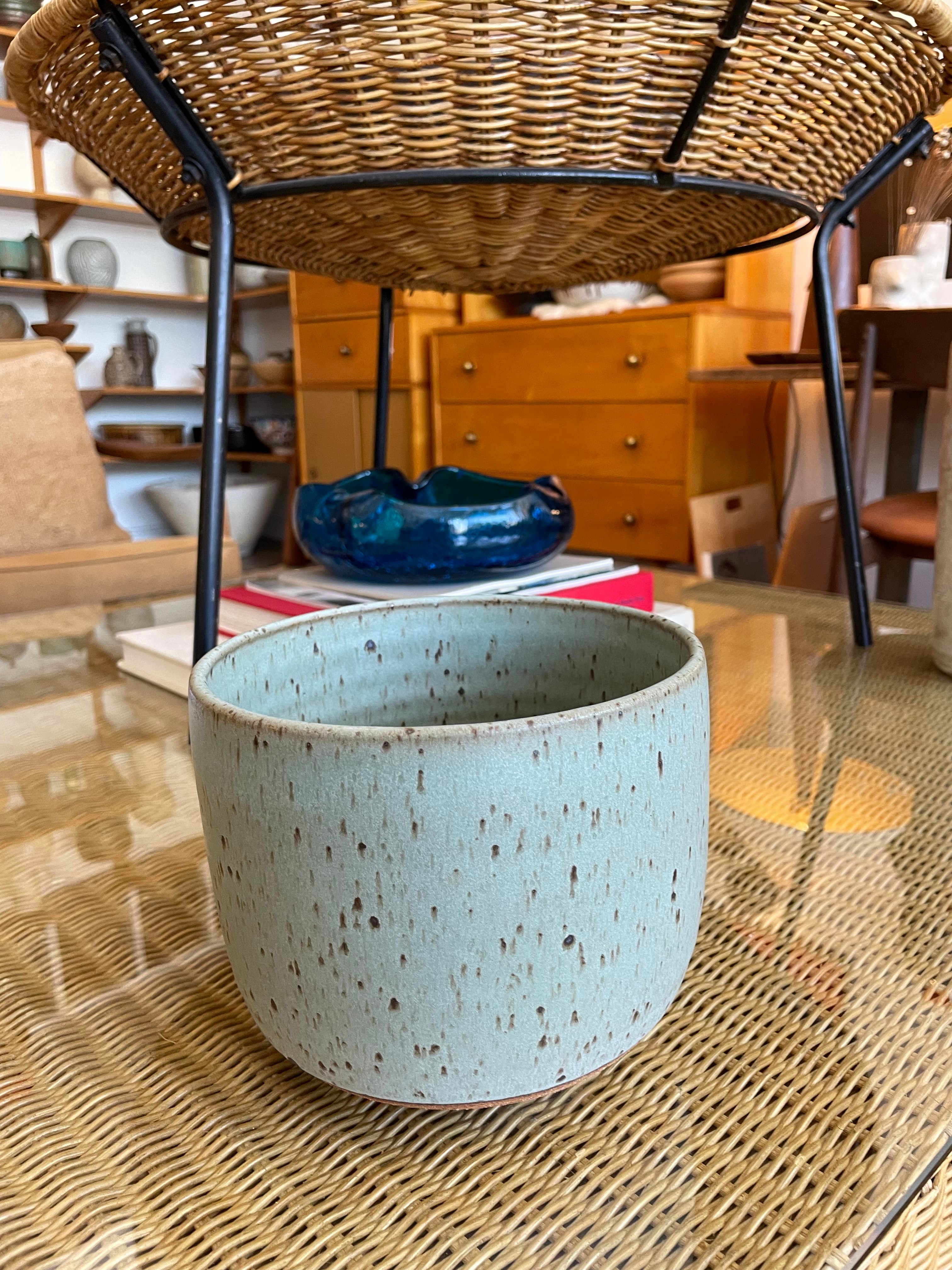 Ceramic Planter w/ Speckle Bluish Glaze