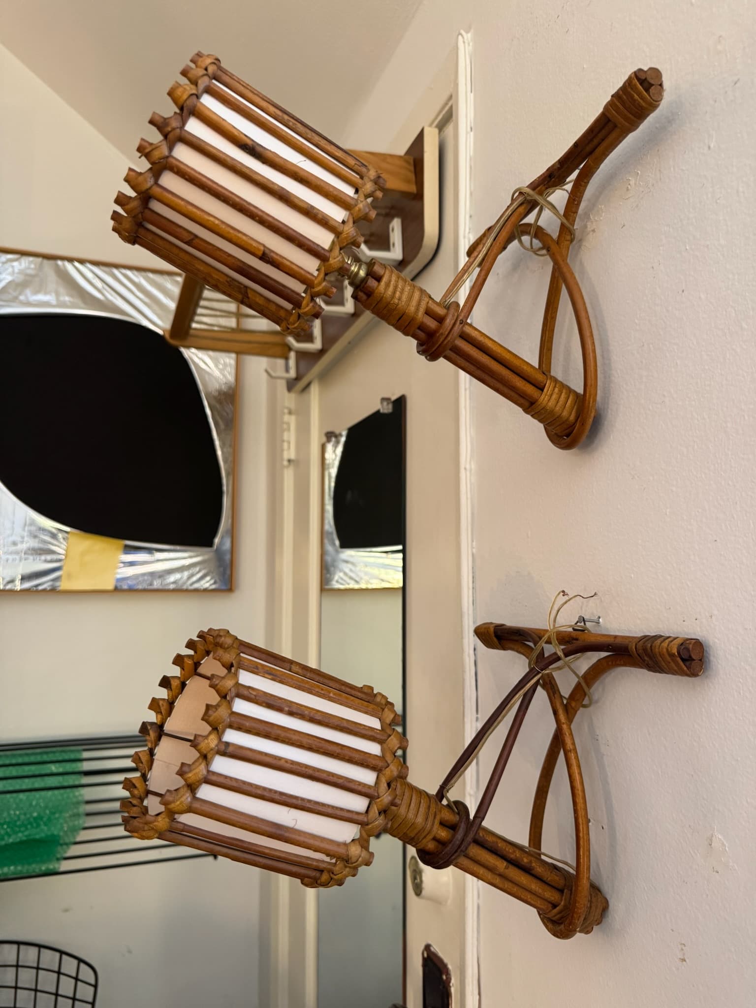 1950's Pair of Louis Sognot Bamboo Sconces