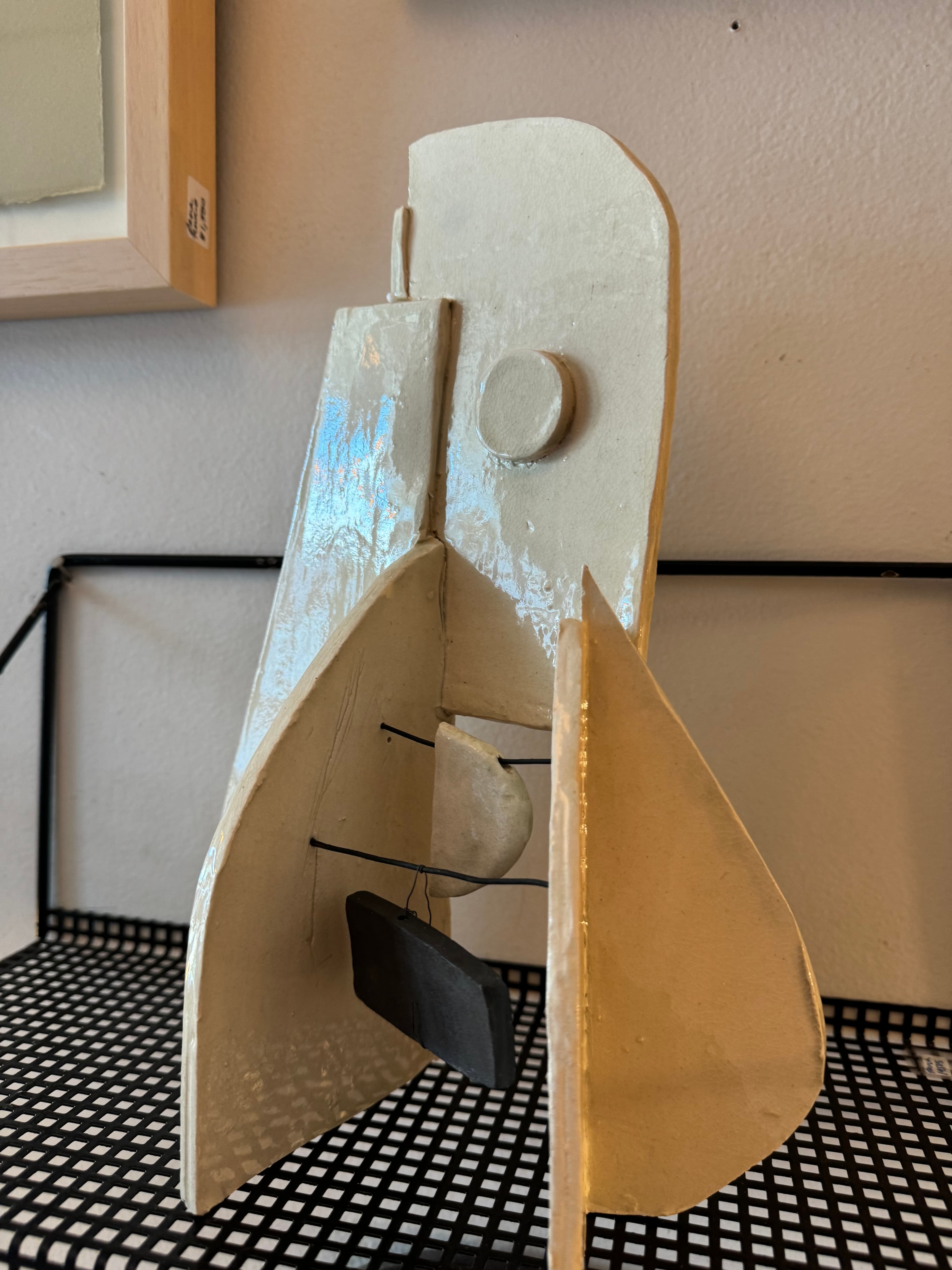 White & Black Ceramic Modernist Sculpture