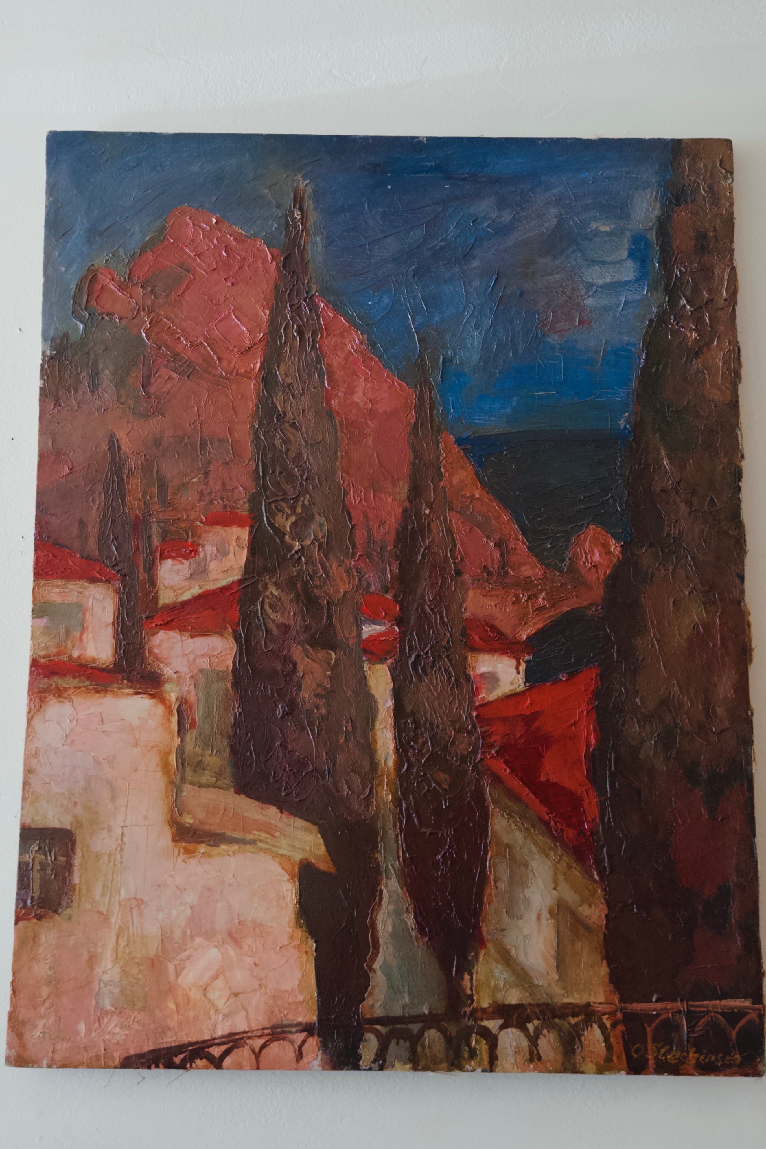 1950's 'Village' Oil Painting