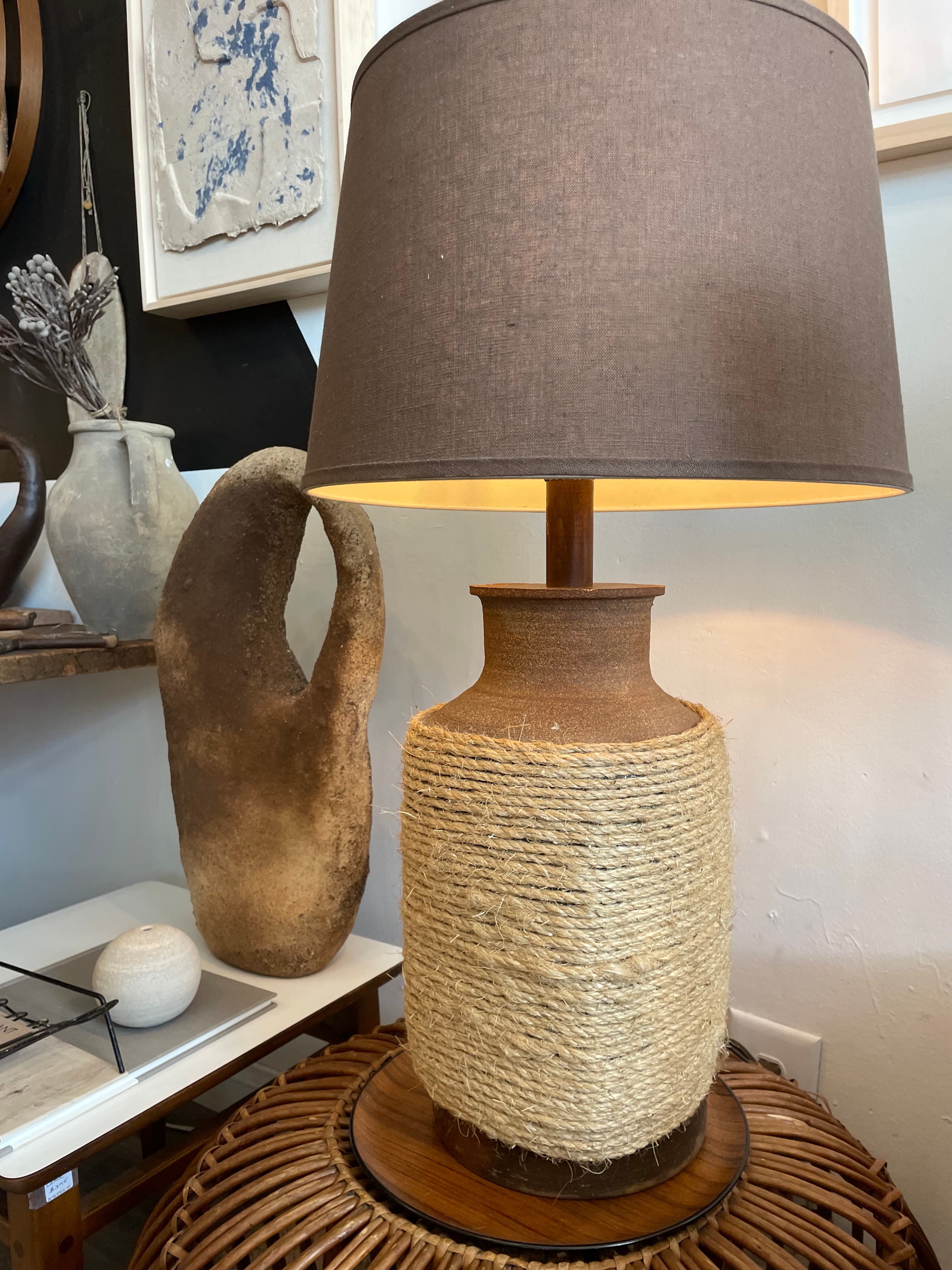 Vintage Ceramic Lamp w/ Jute