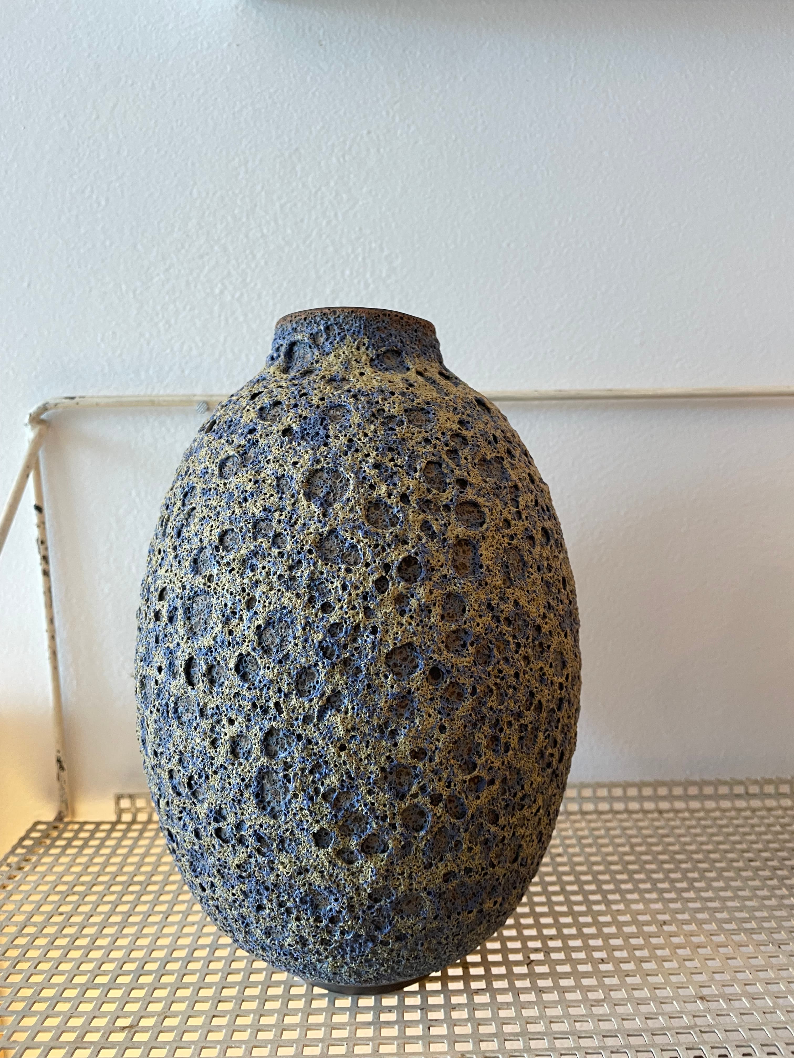 Large Ceramic 'Blue/ Moss' Vase
