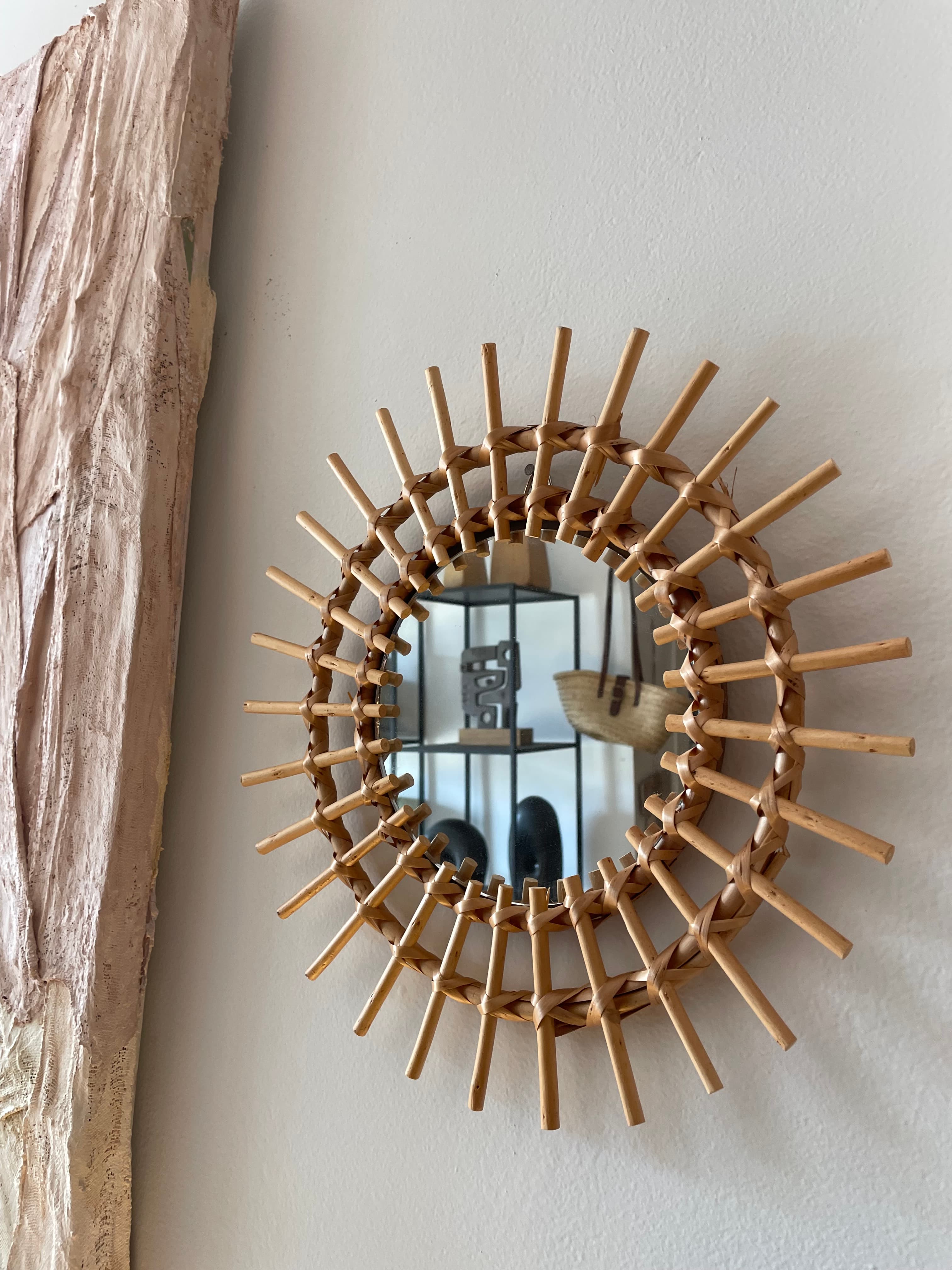 Vintage Rattan Small Sunbeam Mirror