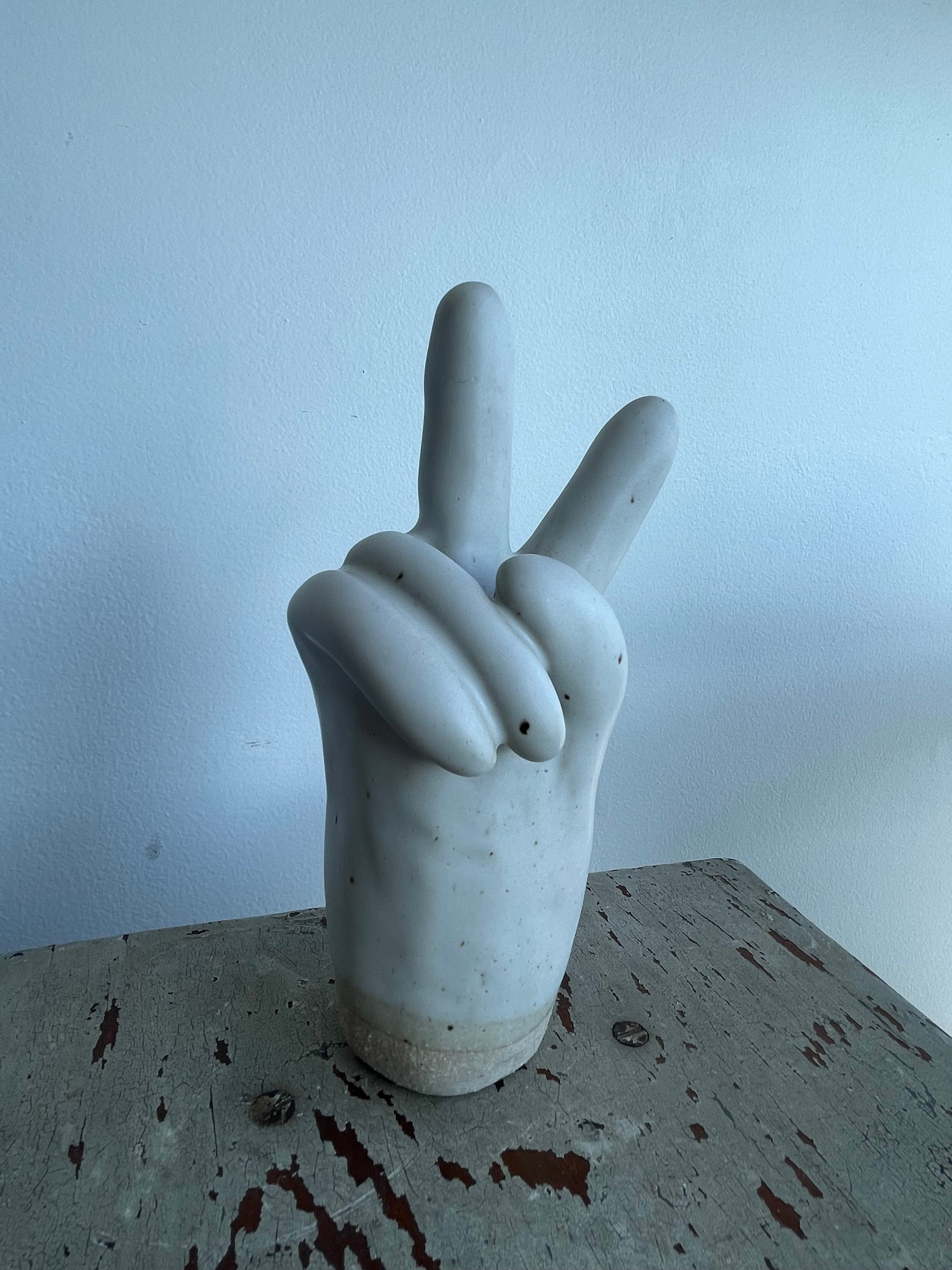 White Ceramic Peace Hand - Speckles